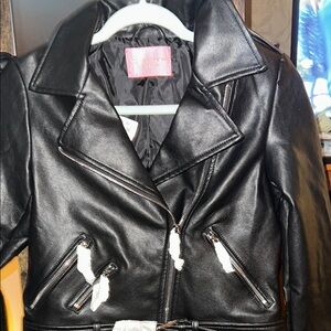 AKIRA Black Bomber Jacket with Asymmetrical Closure and Wide Lapel
